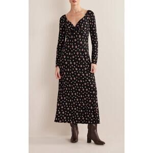 BODEN Sweetheart Jersey Stretch Midi Dress Long Sleeve Holiday Black Rose Pop 8